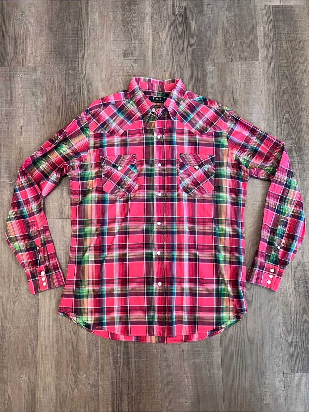 Polo Ralph Lauren Bright Pink Madras Plaid Western-style Pearl Snap Shirt